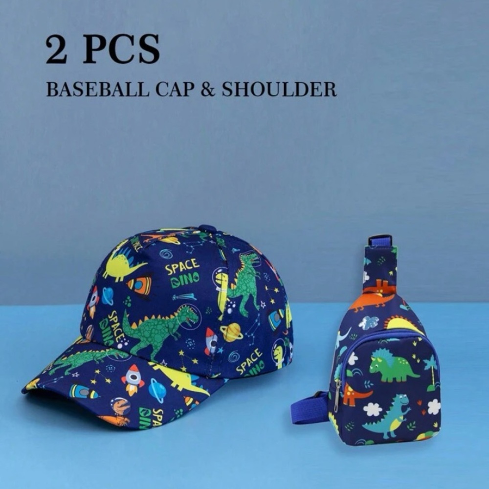 New 2pcs Kids' Dinosaur Baseball Cap And Backpack